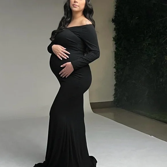 Chic Black Long Sleeve Maternity Dress - Picture 3 of 13